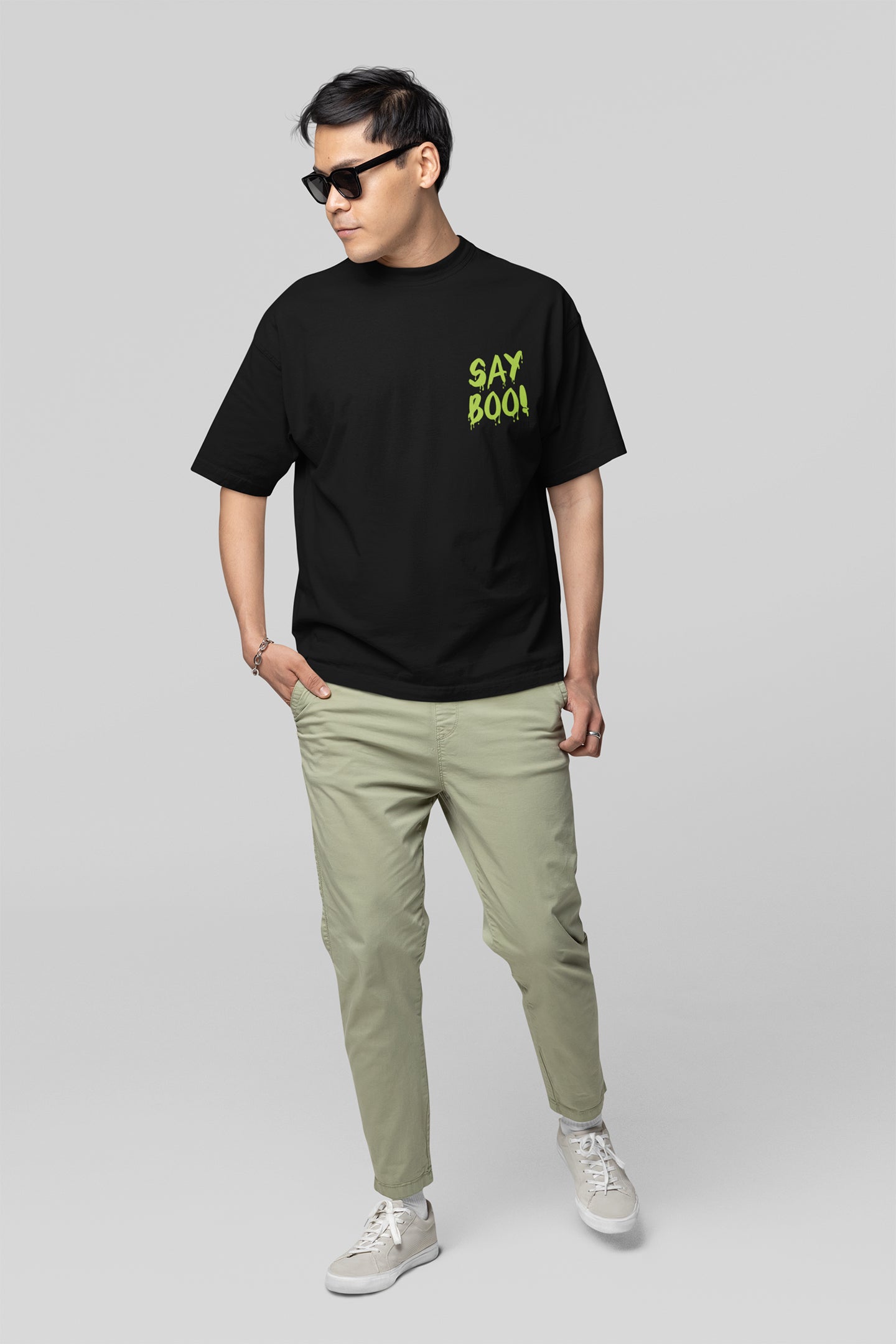 Say Boo And Scary On Black Unisex Regular Oversized T-Shirt